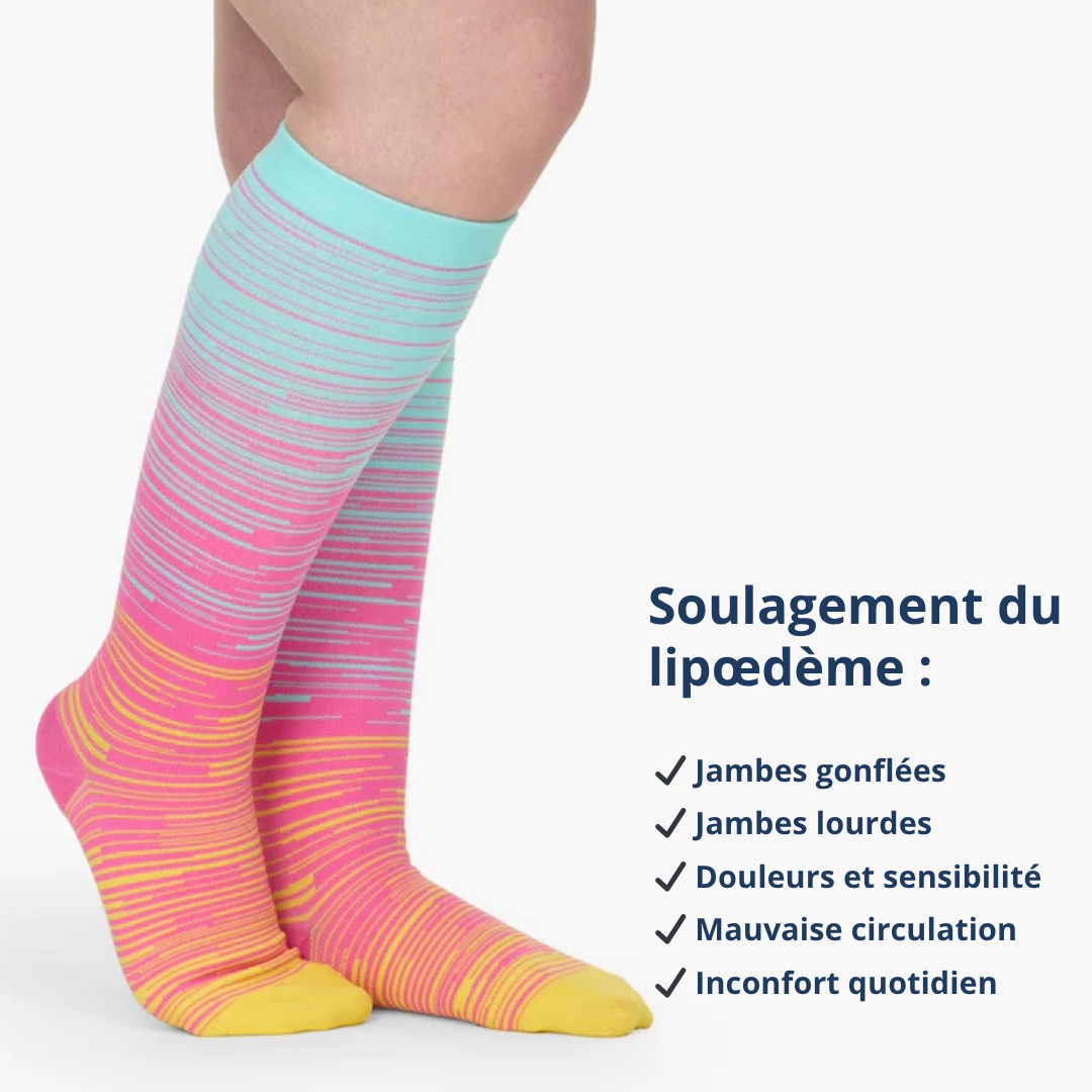 Bas de compression VivaFlow rayés : Soulagement du lipœdème